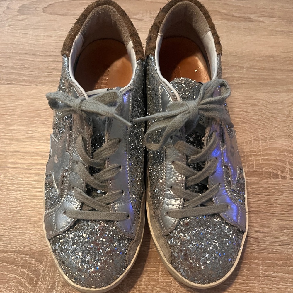 Golden Goose Super Stars Classic Glittery Silver Sneakers